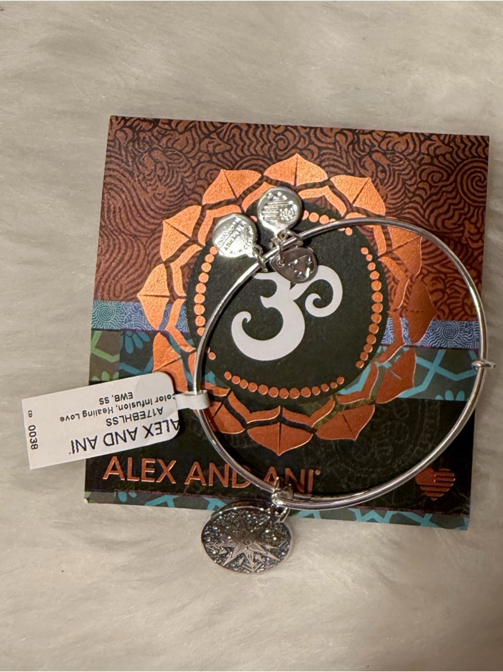 New! Alex and Ani Silver Charm Bangle with Om Disc